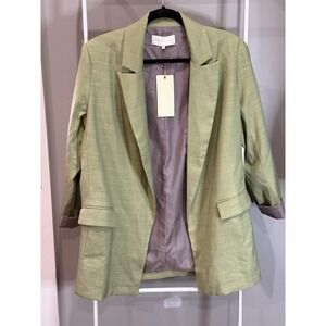 French Mauve Sage Open Front Blazer Pinstripe Lining Womens M NWT Quiet Luxury
